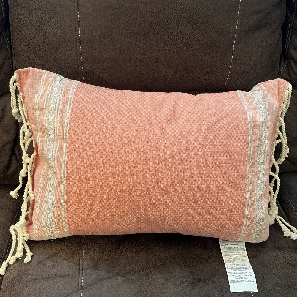 Devi Designs Throw Pillow Feather Filled Cotton Cover Nautical‎ Coral Beachy